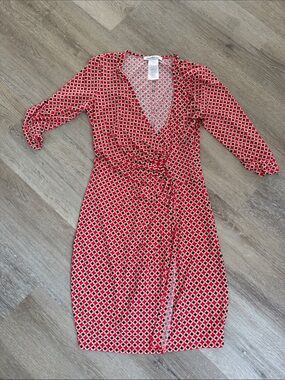 Laundry by Design Red Geometric Wrap Midi Dress